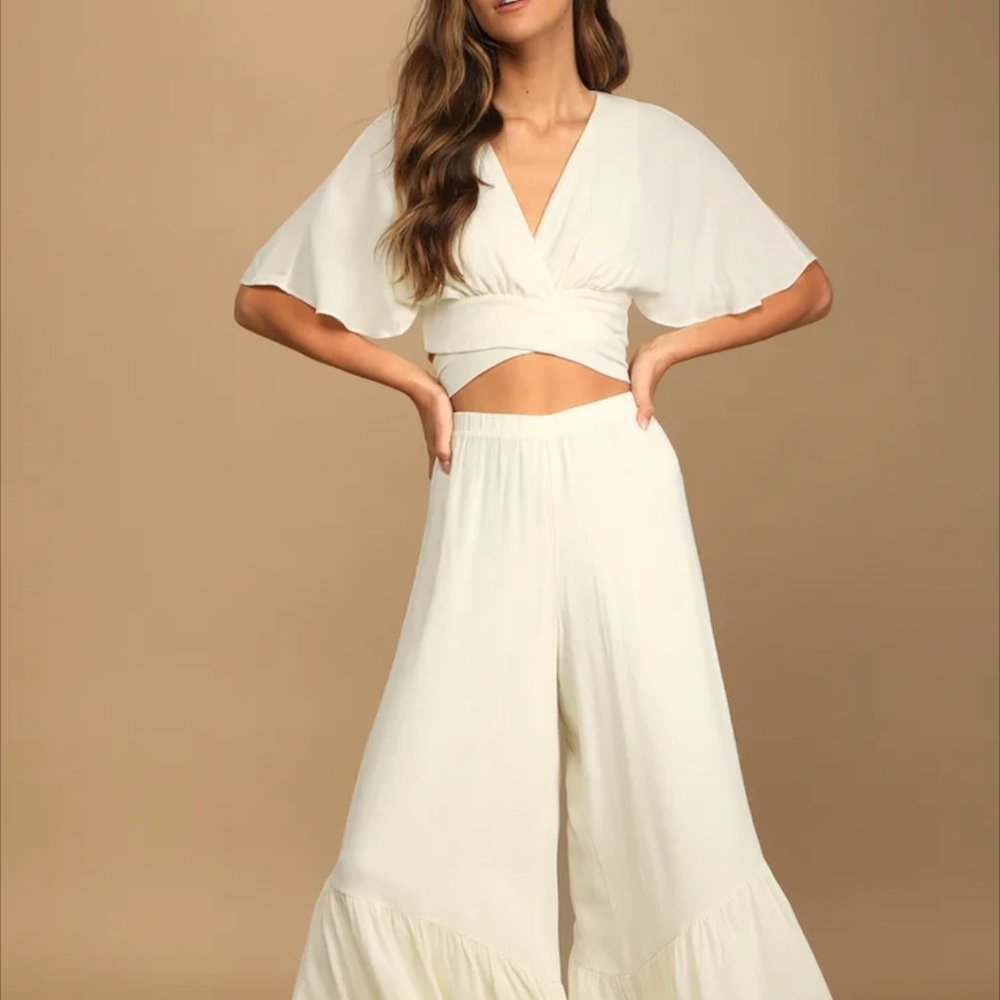 Vacation Time cream two piece jumpsuit dress